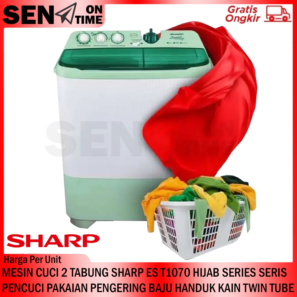 [Instant] Mesin Cuci 2 Tabung SHARP ES T1070 Hijab Series Seris Pencuci Pakaian Pengering Baju Handu