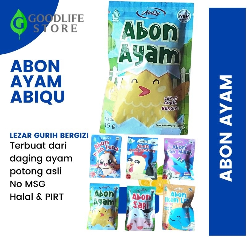 

Abon Ayam Abiqu Abon MPASI Bayi Kemasan Sachet 15 gram Non MSG