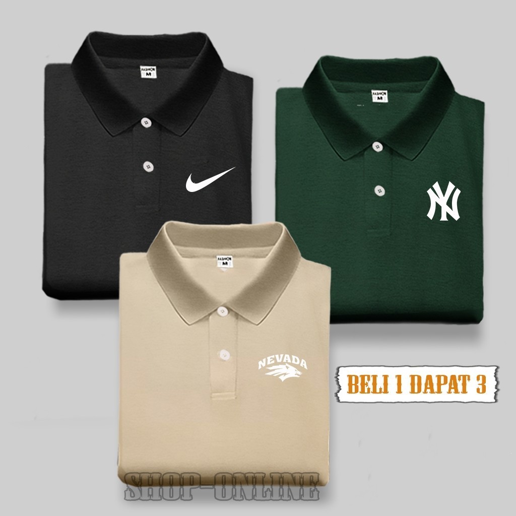 (PROMO COD) KAOS 3PCS / Baju Kaos Kerah Pria / Kaos Distro Nik3 | NY | Navada | Kaos Polo