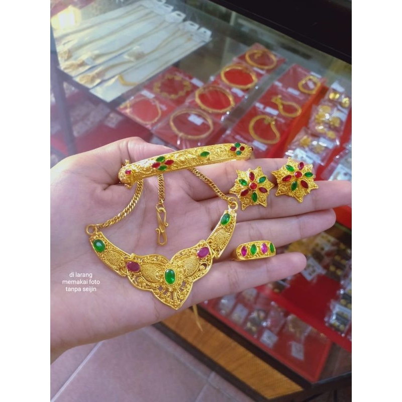 Set perhiasan Dubai Permata Bali Rante titanium perhiasan wanita