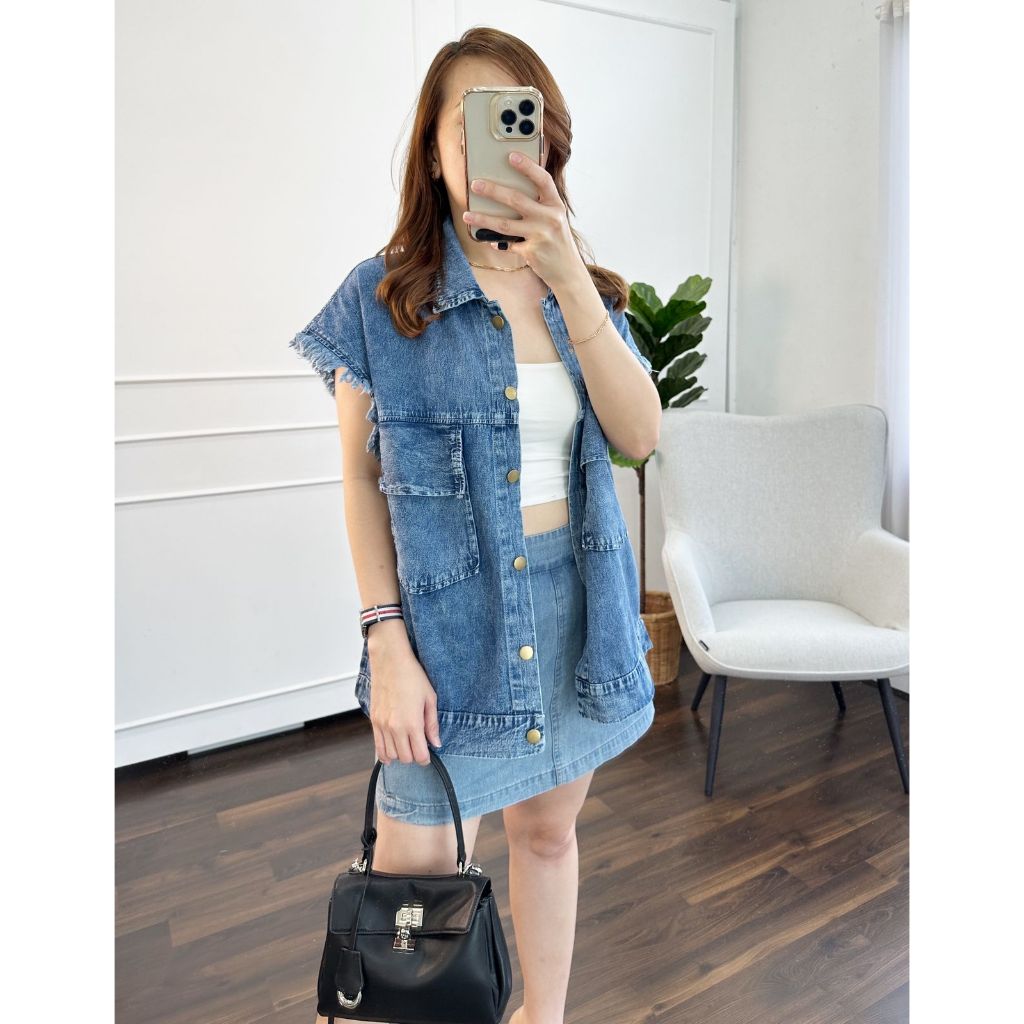 Vest jeans oversize / outter jeans wanita / vest blouse jenas kekinian