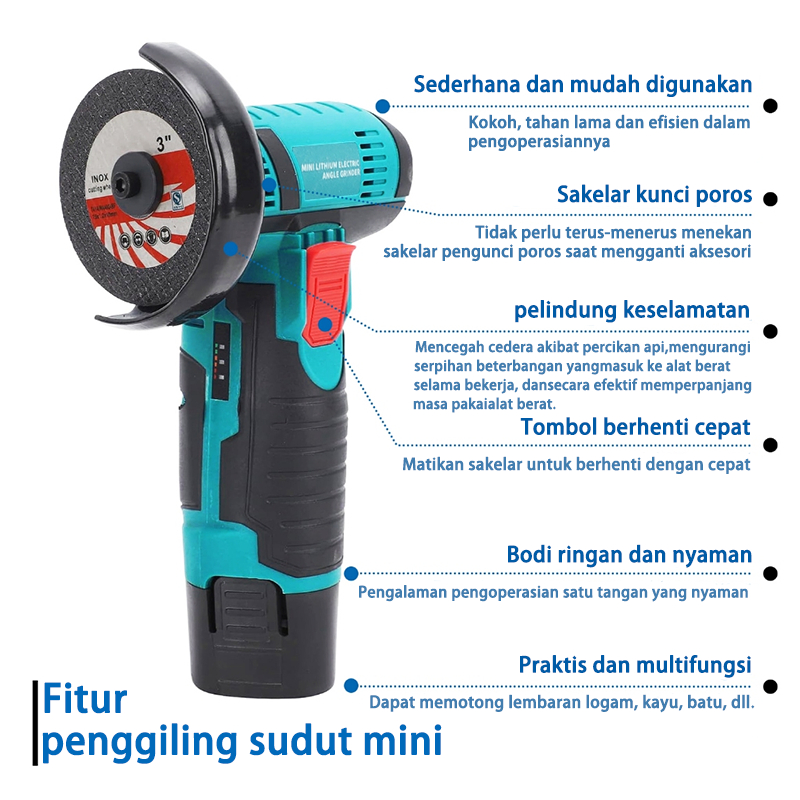 Presha.Hnf - Makita Mesin Gerinda Tangan Cordless Brushless 3 Inch Baterai 12V/16.8V Portable Angle