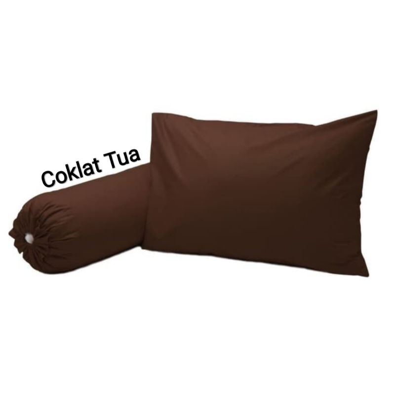 sarung bantal dan guling polos katun warna coklat tua isi 2 pcs