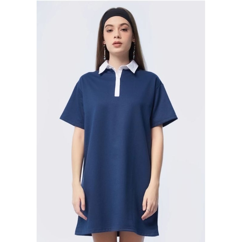 Colorbix Contrast Mini Polo Dress Blue/Beige