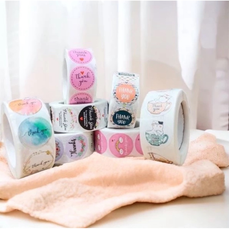 

Stiker Roll Thank You isi 500 pcs /Stiker Terima Kasih gulungan Label Paket Seal sticker motif lucu Packaging
