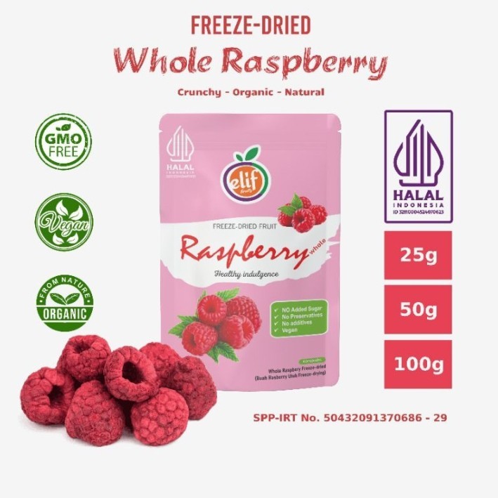 

Freeze Dried Raspberry Whole Crisp Buah Raspberry Kering Utuh - 25 gram