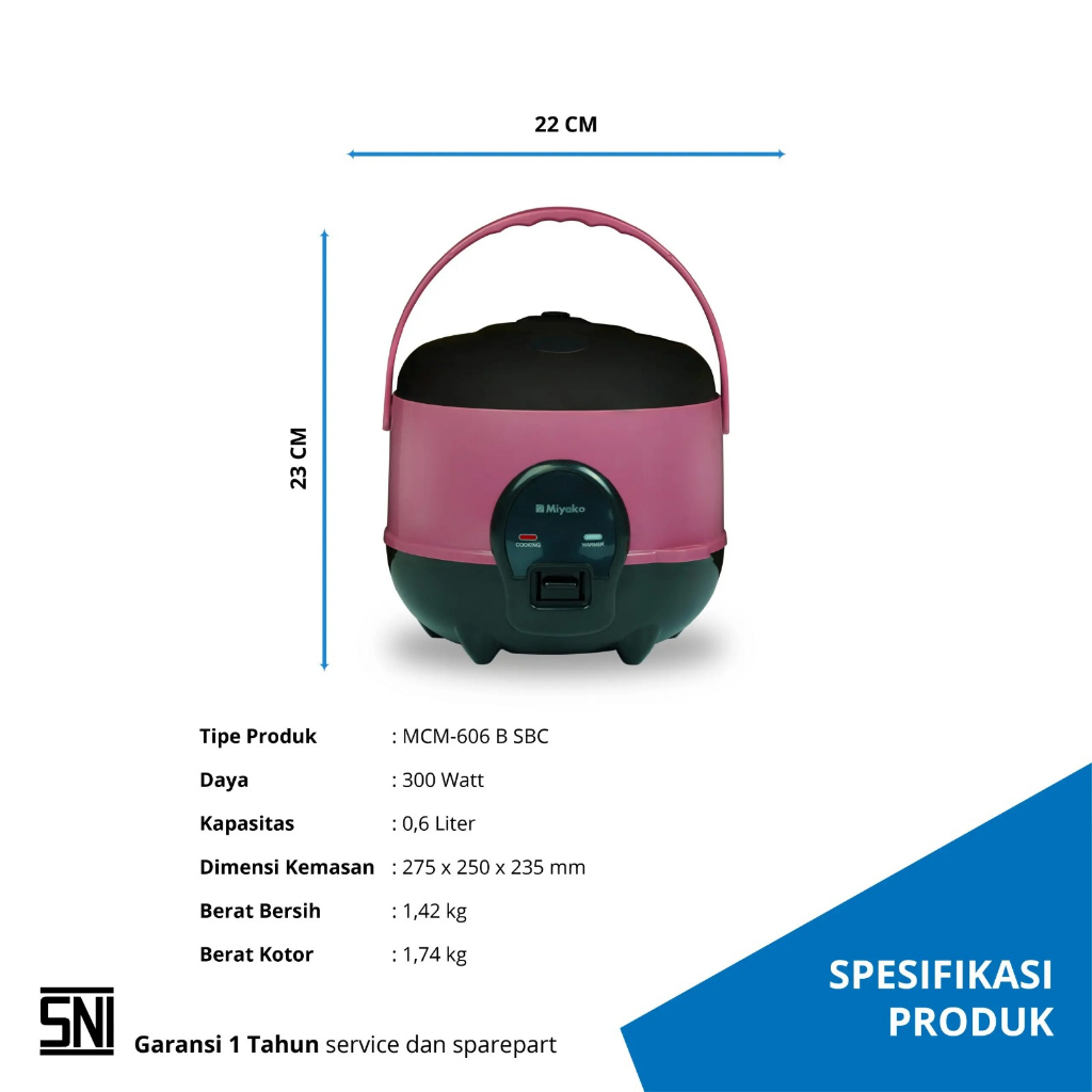 Promo Terbaru Miyako Mcm606B / Mcm606B Sbc Rice Cooker Mini / Magic Com Kecil 0.6 Liter 3 In 1 Bonus