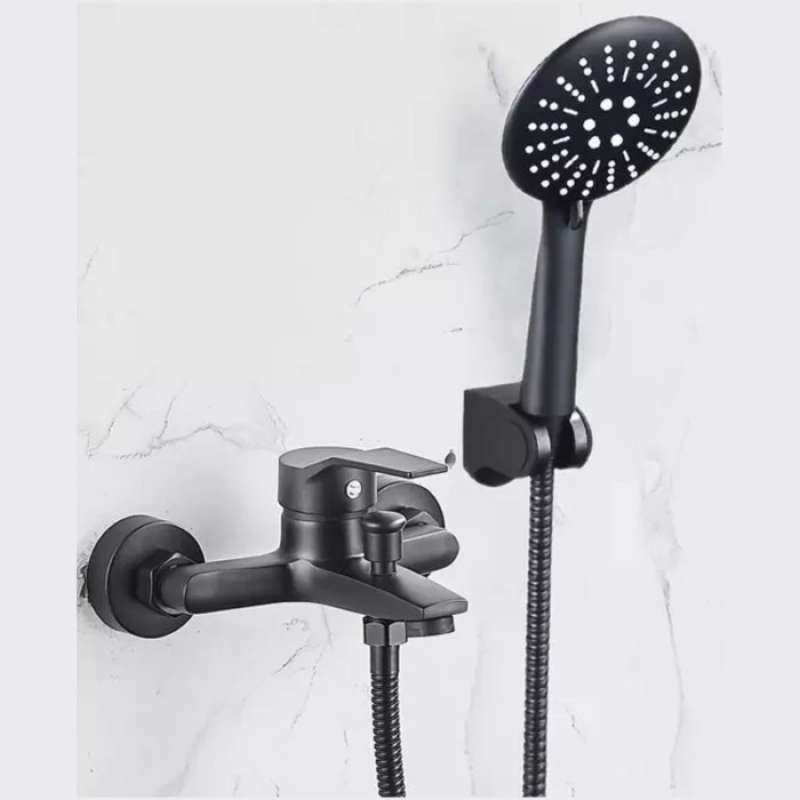 Kran Bathup Panas Dingin Hitam Stenlis/Paket Kran Panas Dinding Set Shower Mandi/Kran Panas Dingin S