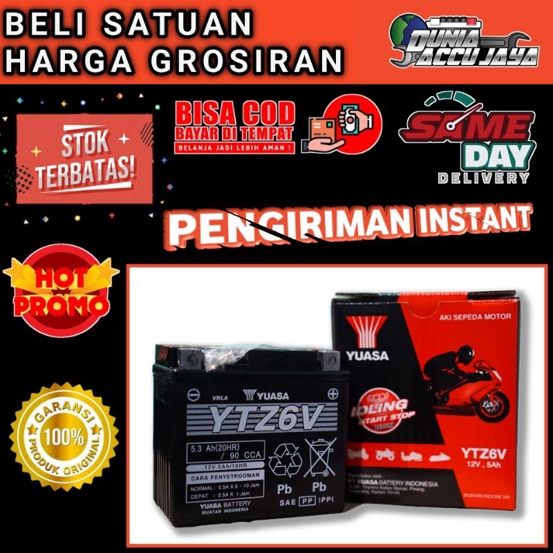 Aki motor kering yuasa IDLING START STOP original ytz6v gtz6v 5ah / 5,3ah  12v matic kopling bebek H