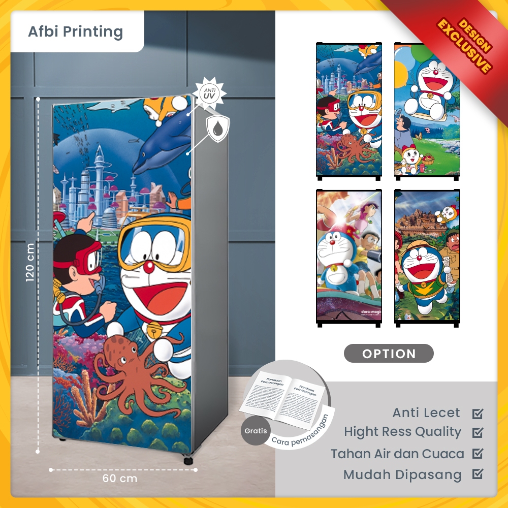 Stiker Kulkas 1 Pintu / Sticker Mesin Pendingin 2 pintu Motif Doraemon/ Sticker Kulkas Jumbo Motif D