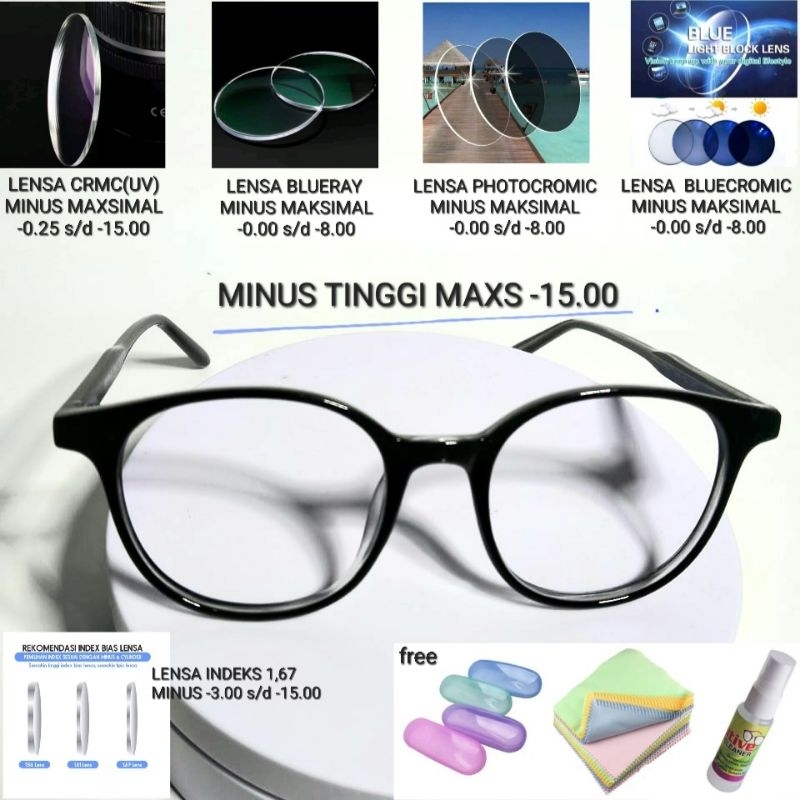 YO 917/PAKET KACAMATA MINUS -0.25 S/D -8.00 CYLINDER MAXS(2.00)LENSA CRMC(anti radiasi)/BLUERAY/PHOT