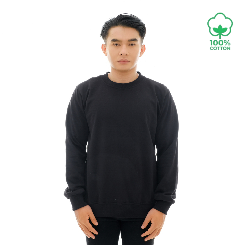 Brofash Sweater Crewneck Oblong Polos Pria Cowok Dewasa Katun Hitam