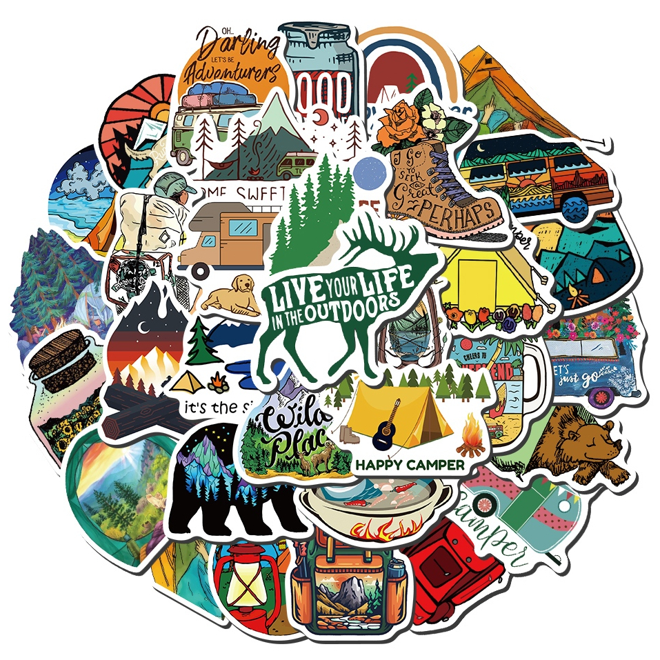 

[50PCS]Stiker Pack Lucu Hijau Mendaki Gunung Stiker Hutan Berkemah Stiker Vintage Decal Vinyl Anti Air- Sticker Aesthetic Buku Journal Koper Casing HP Tablet Laptop H elm Motor