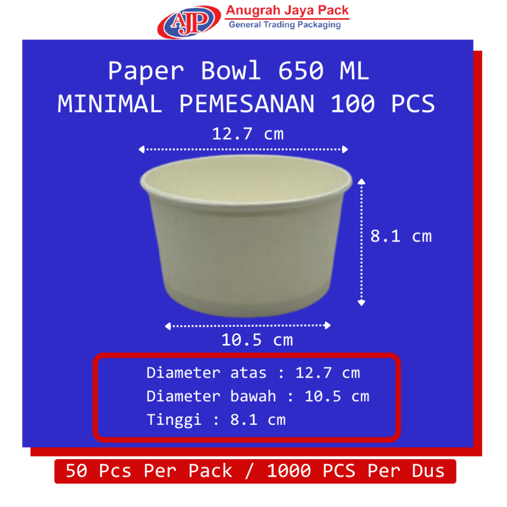 Paper Bowl 650 ML / Mangkuk Kertas 650 ML