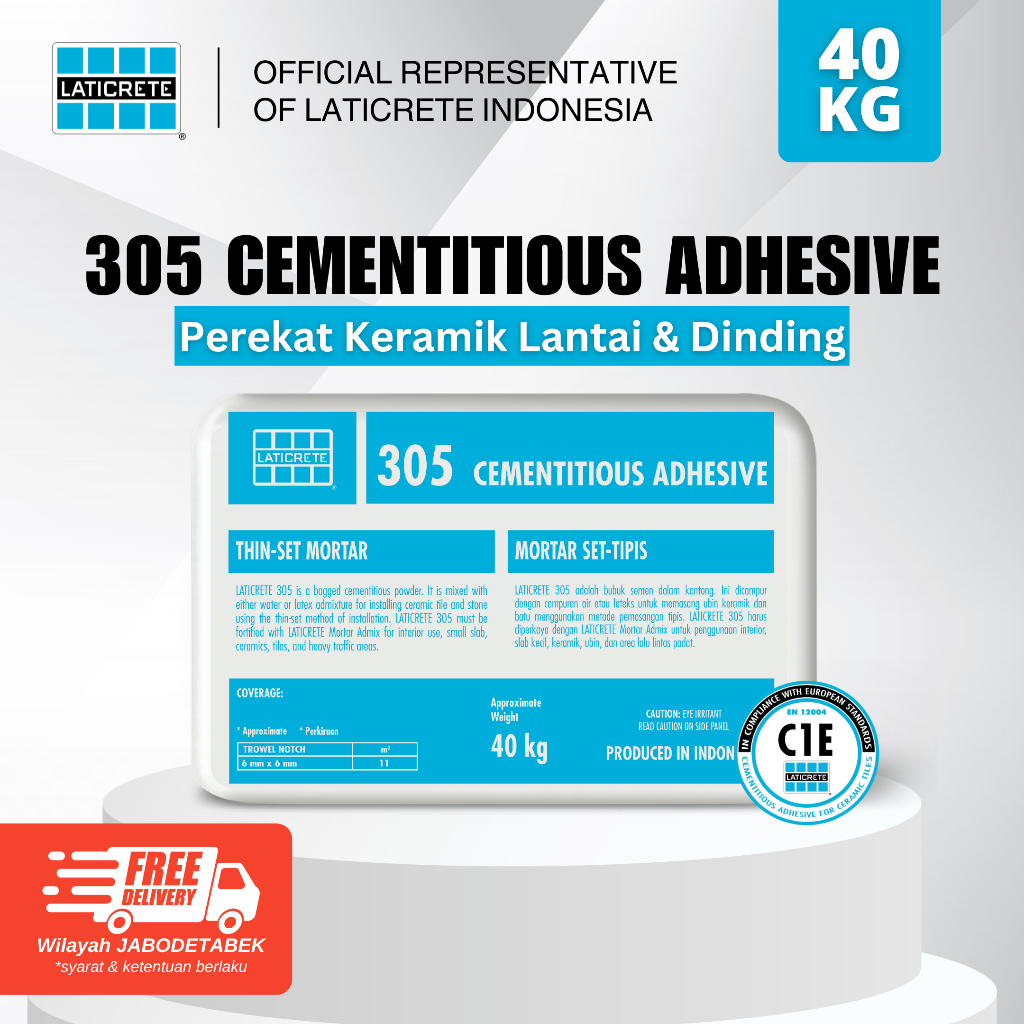 Perekat Keramik Dinding & Lantai (40KG) - Laticrete 305 Tile Adhesive C1E (Semen Instant Mortar)