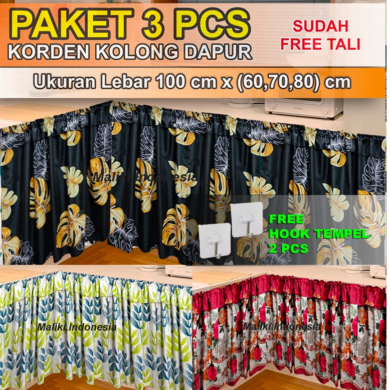Promo 3 pcs Gorden Kolong Dapur Aestetik  Free tali dan 2 hook tempel Hordeng