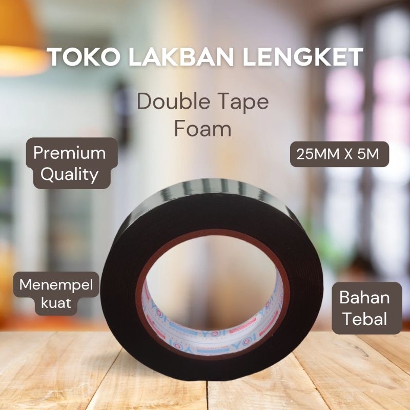 

YOI Double Foam Tape | PE Foam | Black | 24mm X 5M | Lakban Busa Bulak Balik Foam Hijau