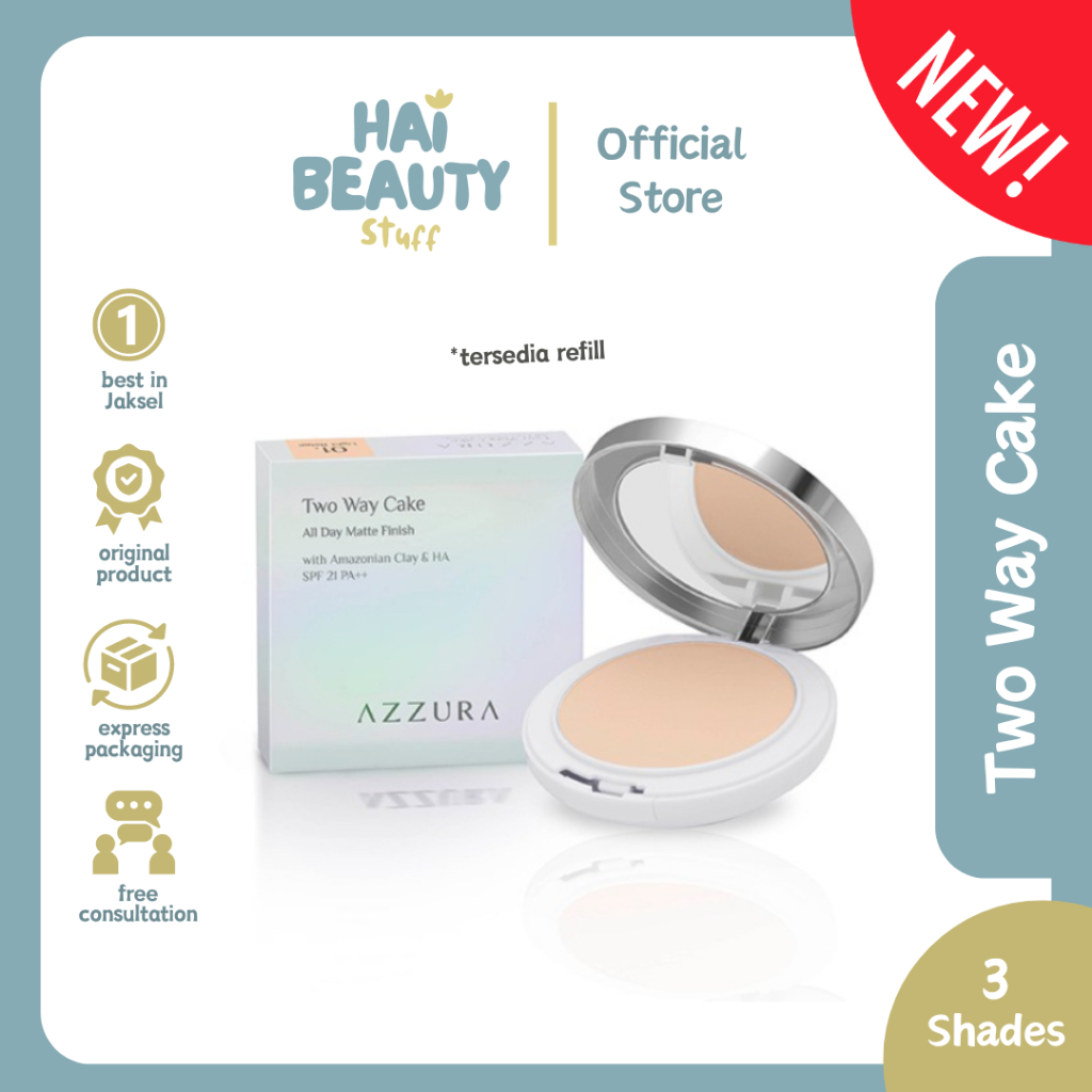 AZZURA Two Way Cake Bedak Padat Foundation SPF 21 Oil Control Matte - Bedak Padat Azura - Bedak Comp