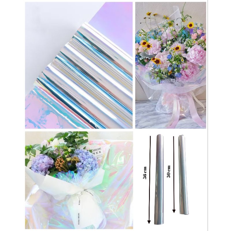 

1 Roll HOLOGRAM Plastik OPP - Plastik OPP holographic rainbow transparent pelangi kertas bunga wrapping