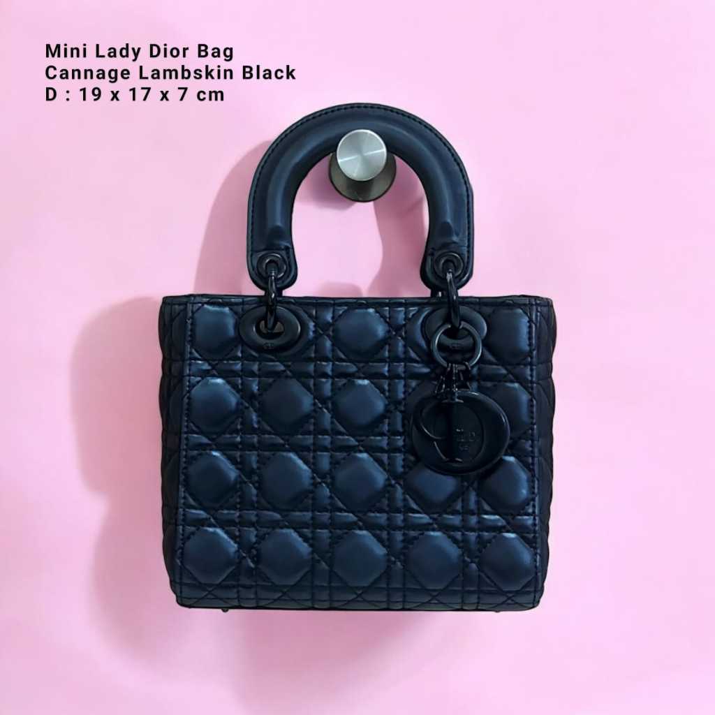 Tas Christian Dior Lady Mini Cannage 8015168 Lambskin Black