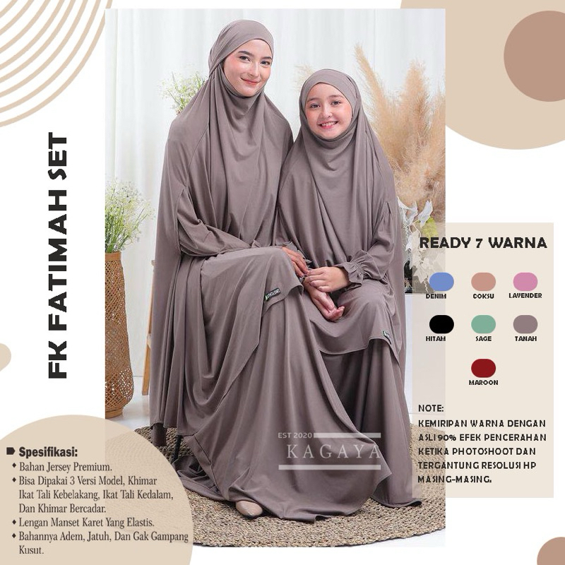 Gamis Couple Ibu dan Anak / French Khimar Fatimah Full Set Dengan Cadar Set Couple Mom And Kids by L