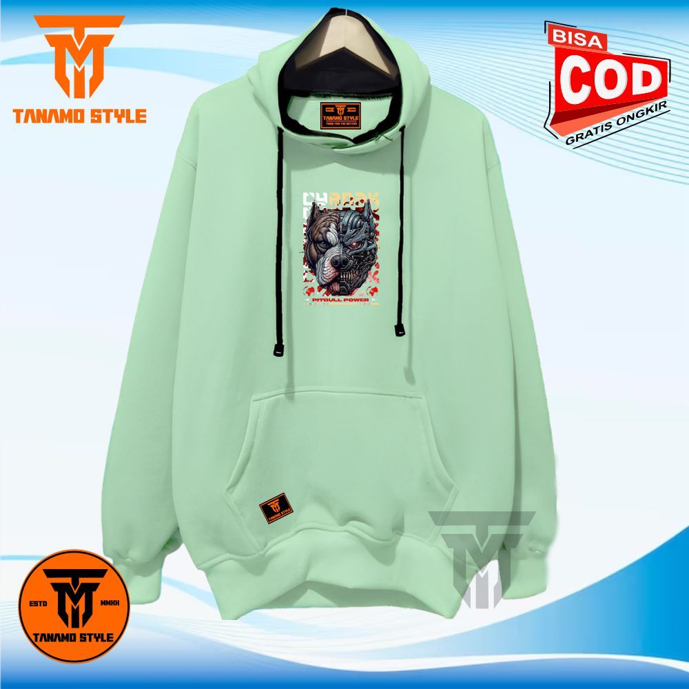 Sweater Hoodie Distro Pria Wanita Warna Mint Sablon Pitbull Bahan Tebal Adem Hudi Unisex Ori