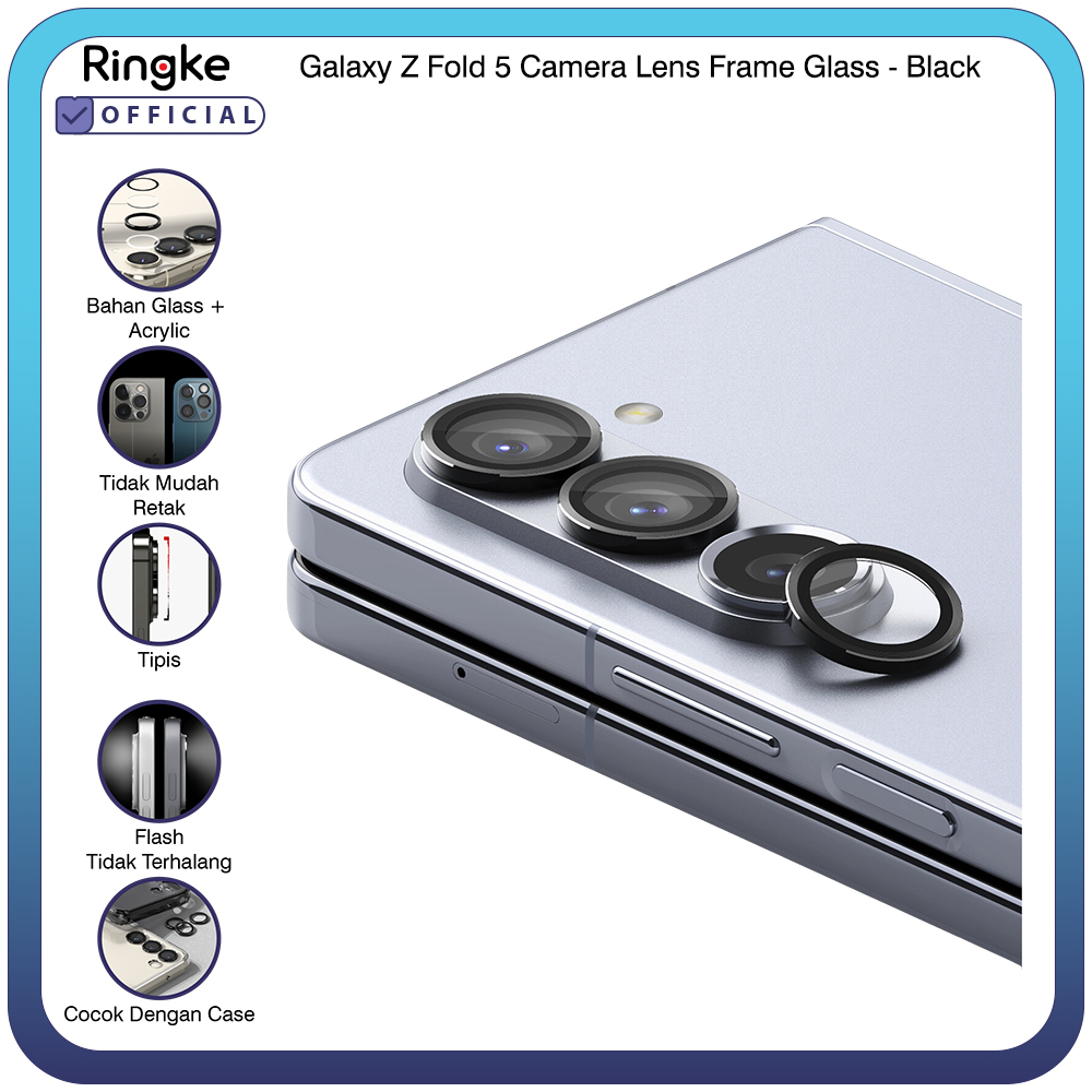 Ringke Samsung Z Fold 5 Camera Lens Frame Glass Black Pelindung Kamera