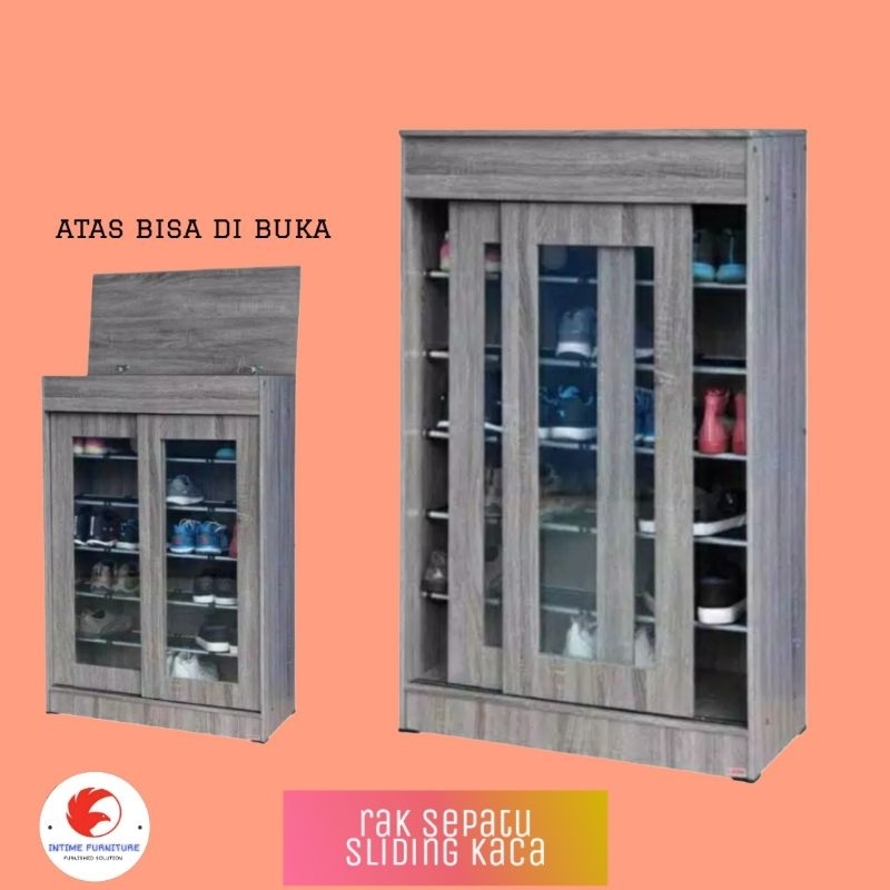 RAK SEPATU KAYU KACA PINTU SLIDING - 24 PASANG