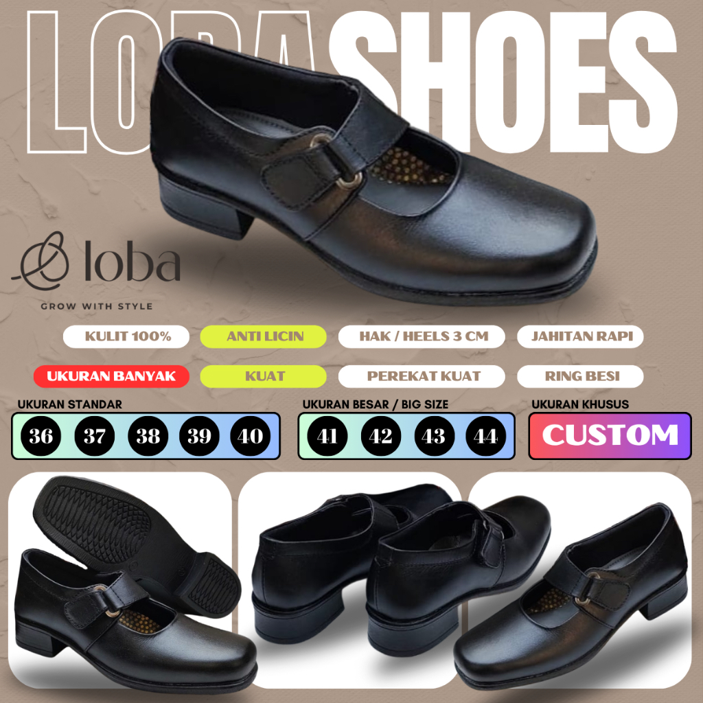 LOBA - SEPATU PANTOFEL WANITA KULIT ASLI 100% - SEKOLAH PASKIBRA AKPER AKBID STIKES POLTEKKES
