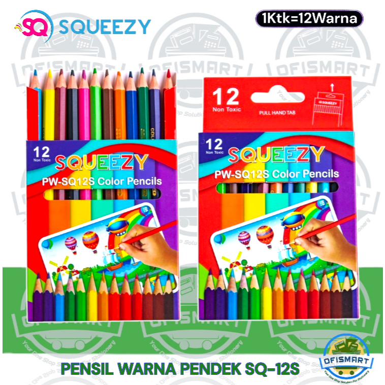 

Squeezy Pensil Warna Pendek Coloring Pencil PW-SQ12S | @1Set=12Warna