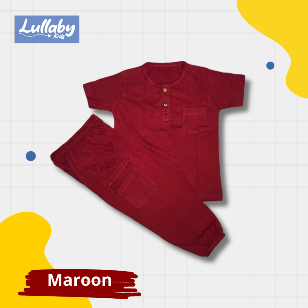 Setelan Baju Anak - Jogger Set Kaos Kancing Dan Celana Joger Anak Umur 1-7 Tahun - Merah Maroon