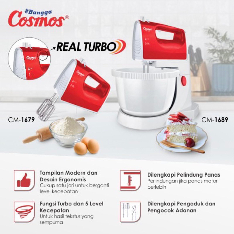 Stand Mixer Com COSMOS CM-1689 TURBO Pengaduk Adonan Mixer Duduk