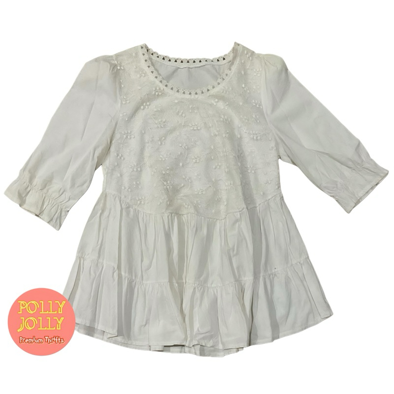 Blouse Cottagecore Coquette Warna Broken White (Preloved)