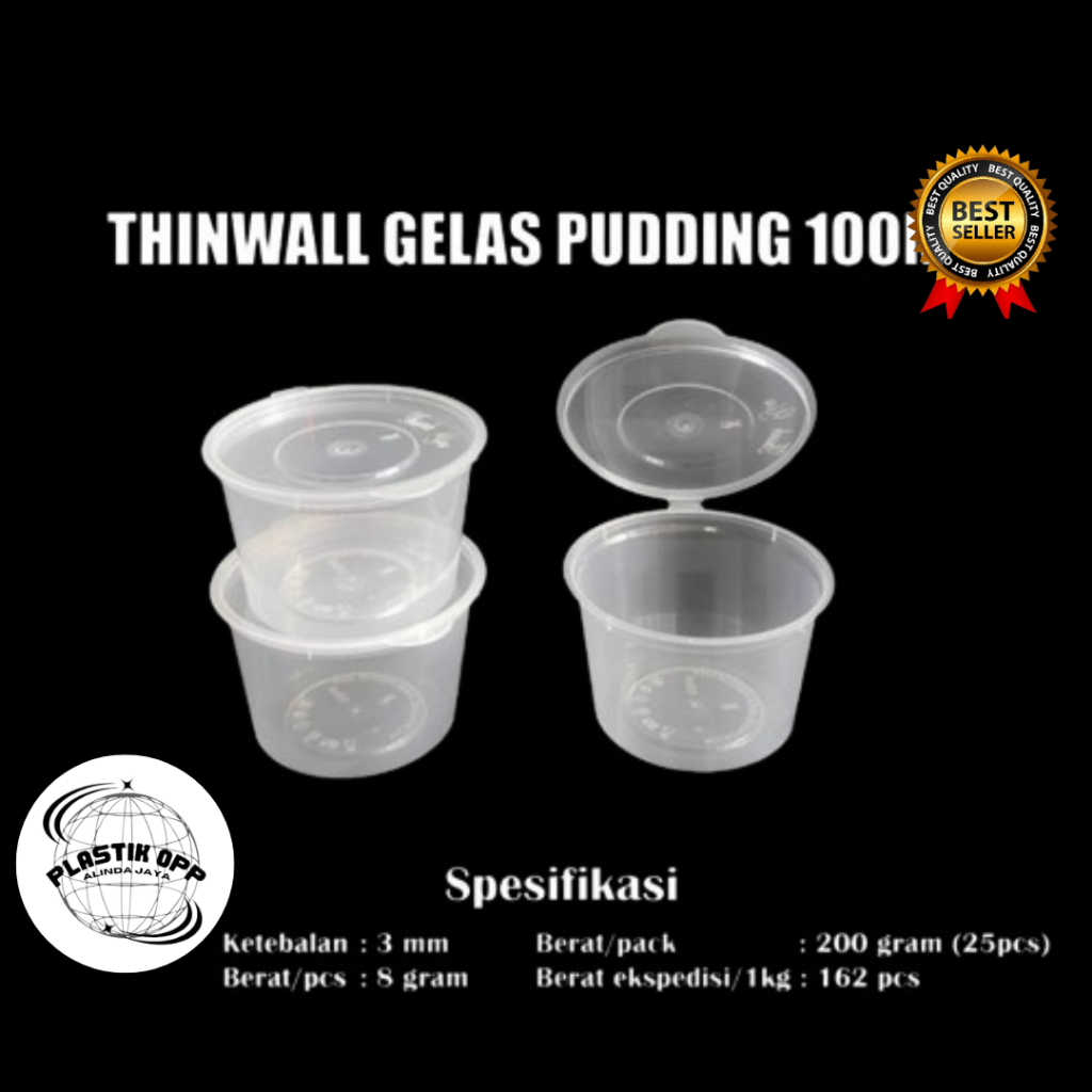 Gelas Pudding 100ml + Tutup ISI 25 PCS TEBAL Plastik termurah / Thinwall Wadah Cup Saus Sambal 100 m