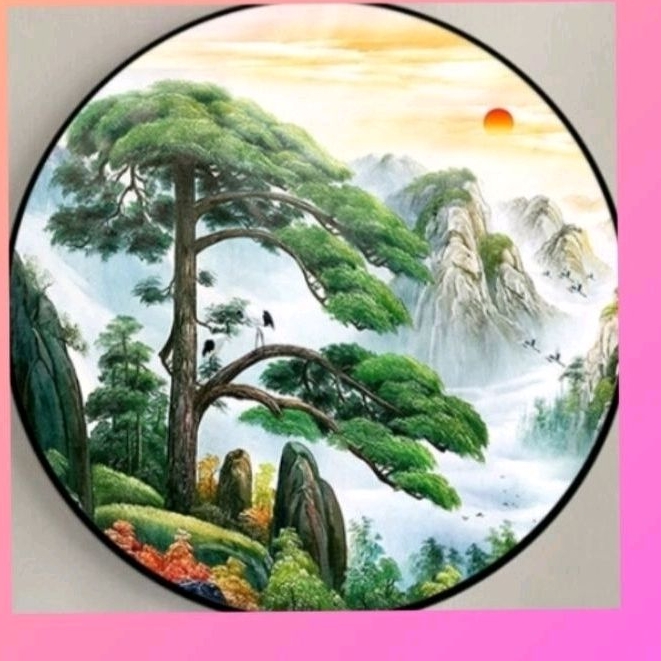 DIY PAKET KRISTIK PEMANDANGAN GUNUNG FOREST POLA KAIN CROSS STITCH KIT menyulam kerajinan tangan