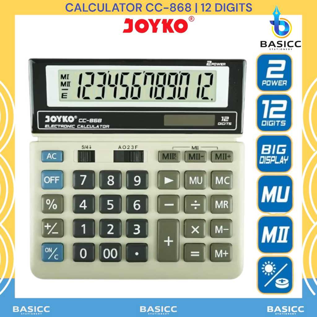

Joyko Kalkulator 12 Digits Calculator Elektronik CC-868 | @1Pcs