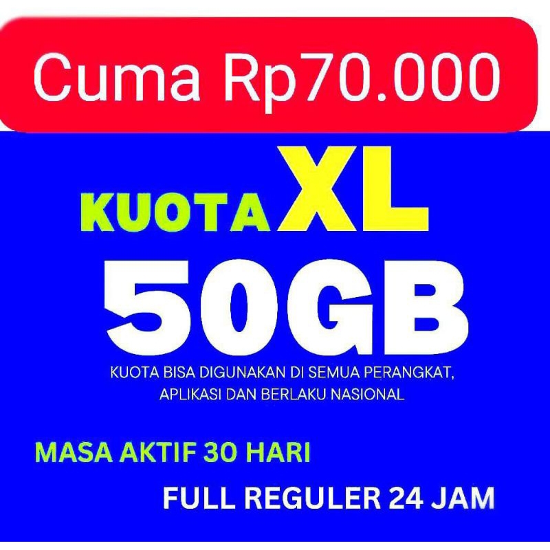 Kartu KUOTA XL 50 GB perdana SIAP PAKAI nomor murah meriah EXCEL 50GB