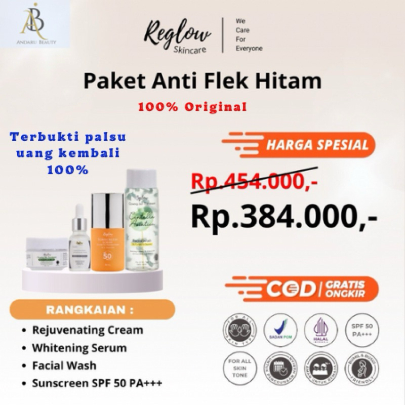 Paket Anti Flek Hitam Reglow/cream flek reglow/cream pencerah/skincare terbaik/cream pemutih wajah/c