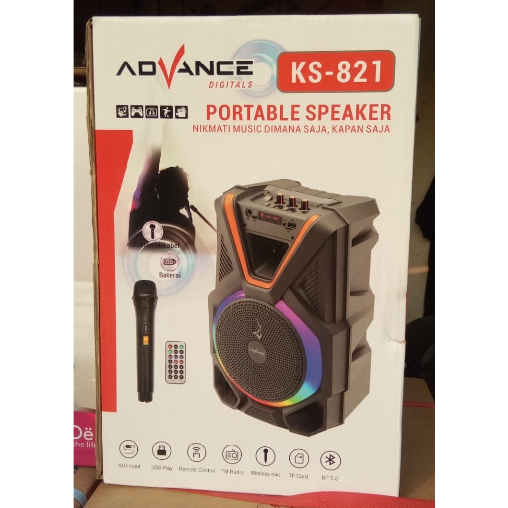 Speaker Advance Bluetooth Music Karaoke KS821 8 inch Free Mic KS-821