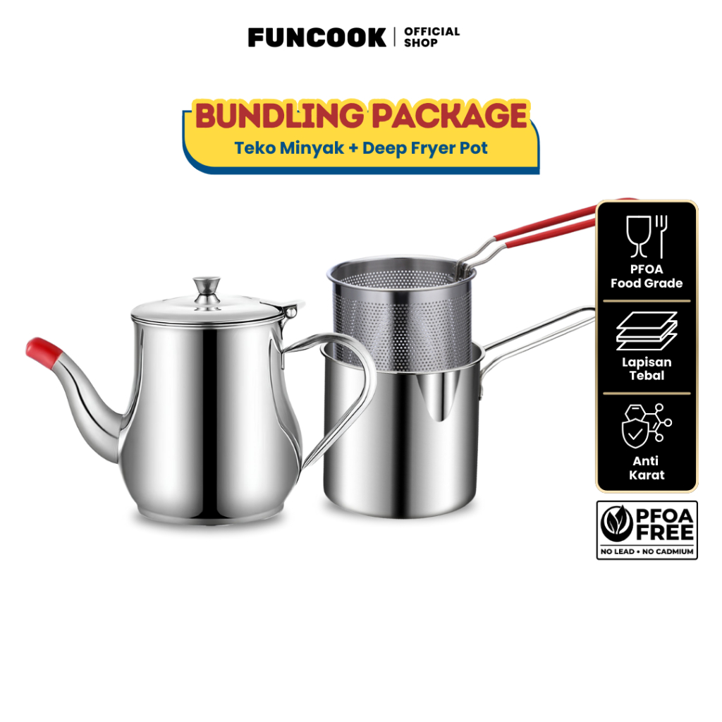 FUNCOOK 4in1 Mini Deep Fryer Panci Penggorengan Kentang Saringan Minyak Multifungsi + Teko Minyak