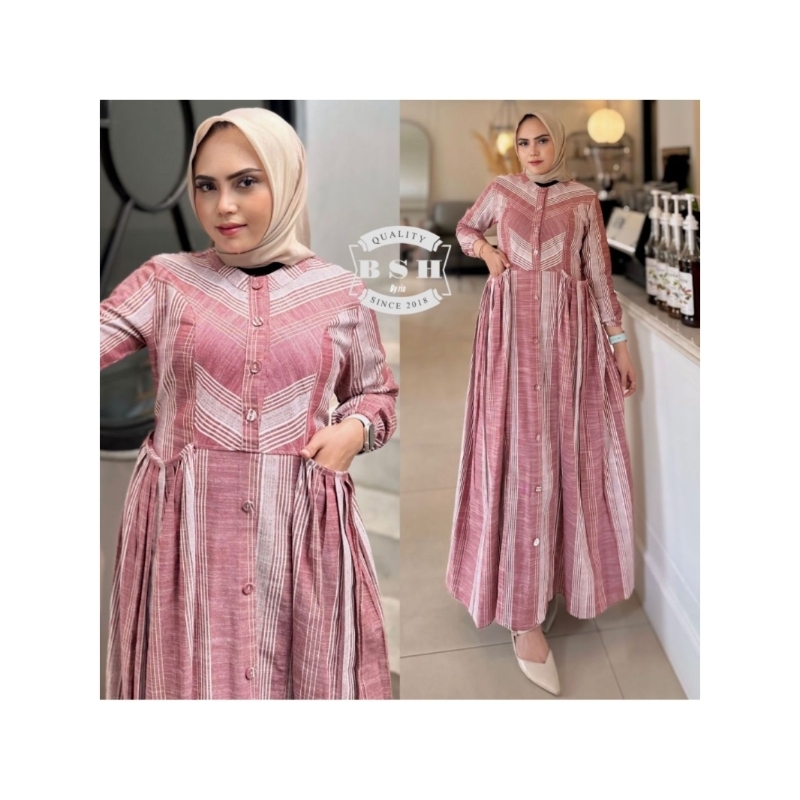gamis harian salur linen buat harian dan pesta