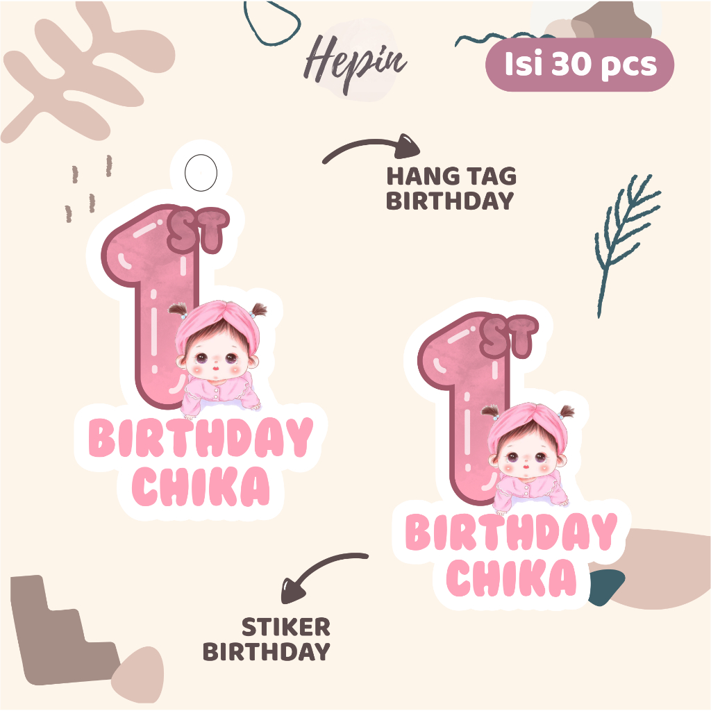 

(30pcs) Hang tag & stiker ulang tahun Tema anak 1 TAHUN /lucu /label tag ulang tahun murah/hang tag ulang tahun/tag souvenir ulang tahun/stiker nama ualang tahun/diecut stiker&t ag