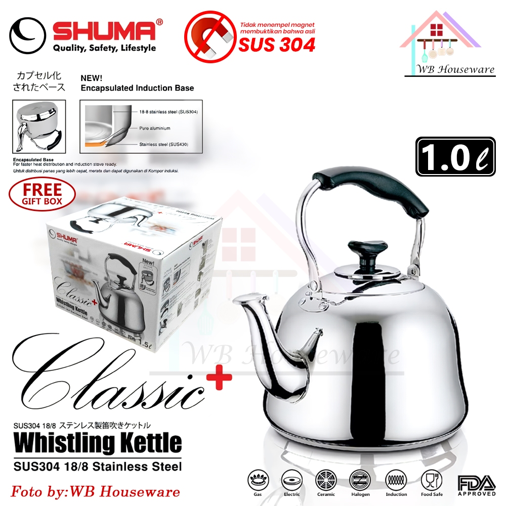 SHUMA Teko bunyi stainless SUS 304 tebal tahan karat 1L / Whistling kettle classic premium