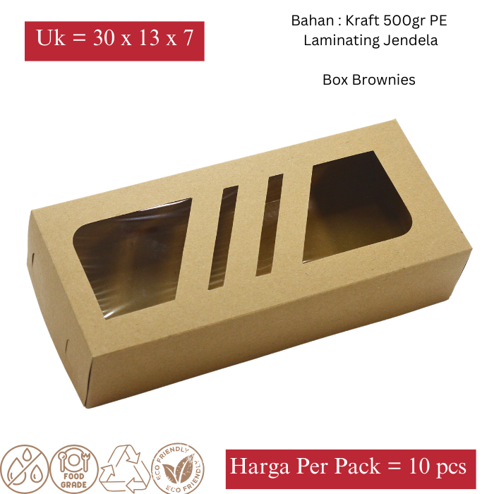 

(10 pcs) Dus Kue / Packaging Cake / Cake Box, Dus Brownies 30 x 13 x 7 CM Kraft Super Tebal