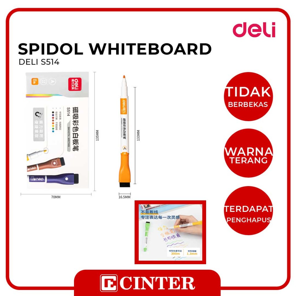 

DELI - SET SPIDOL & PENGHAPUS PAPAN TULIS / SPIDOL WIPE AND CLEAN / WHITEBOARD MARKER & PENGHAPUS DRY ERASE MARKER S514 ISI 8 WARNA