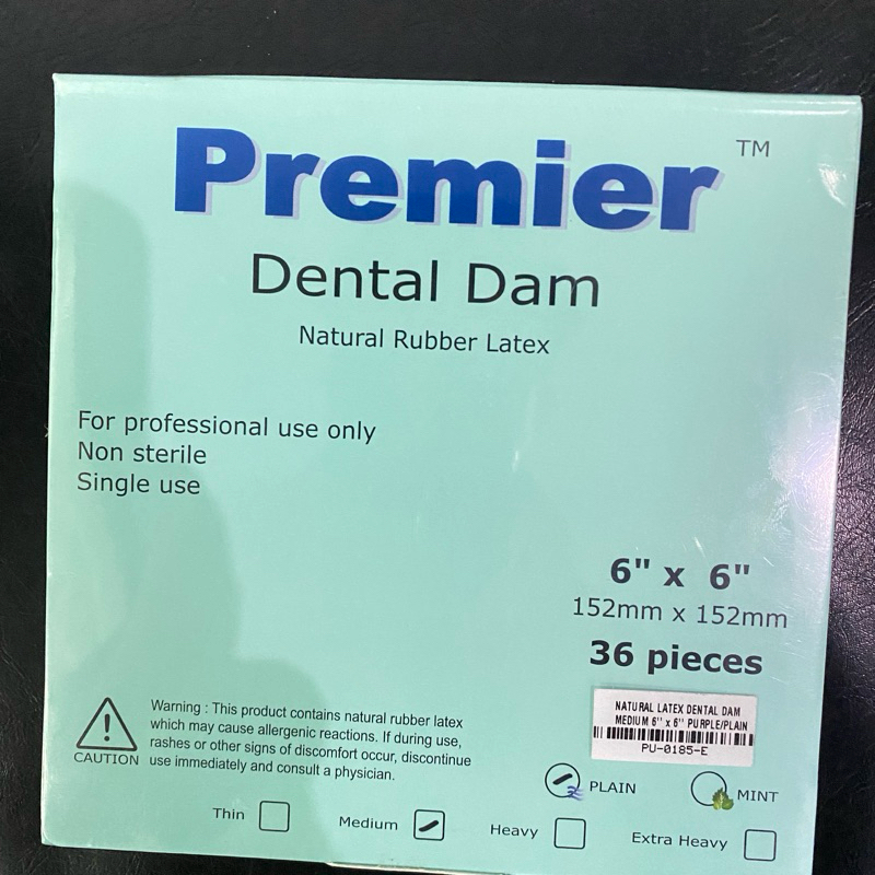 Dental Natural Latex Rubber Dam Medium & heavy Sheet Premier 6x6 isi 36 sheet