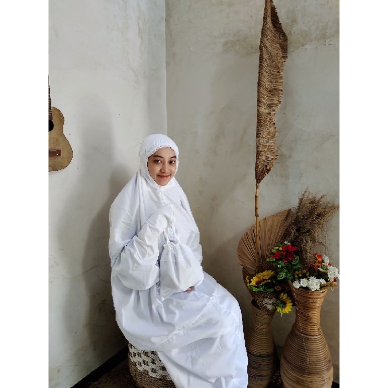 MUKENA DEWASA POLOS PUTIH MIKRO KATUN