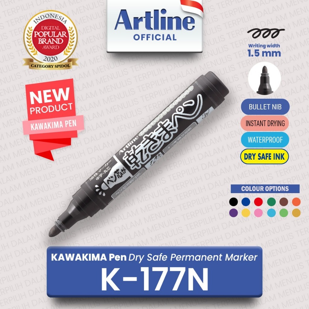 

Artline KAWAKIMA Pen Dry Safe Permanent Marker K-177N / Spidol Permanen Ujung Bullet Artline