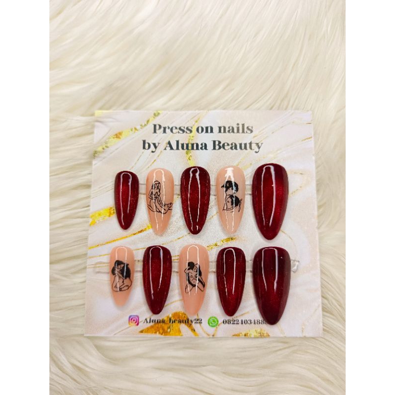 PRESS ON NAIL CUSTOM MAROON | FAKE NAIL | KUKU PALSU | NAIL ART