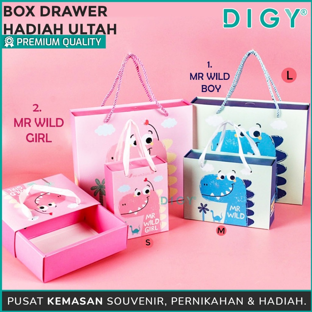 

Box Drawer hadiah Ultah Motif Dino biru dan pink Gift Box Souvenir Dus Hadiah Snack Kue happy birthday hadiah bayi box baby / new born